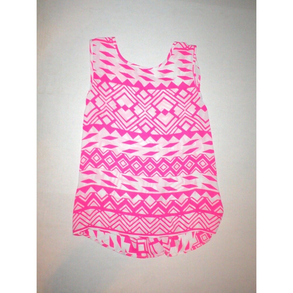 New Womens Small Minx USA made Blouse Top White Pink Sleeveless Open Back Slit S